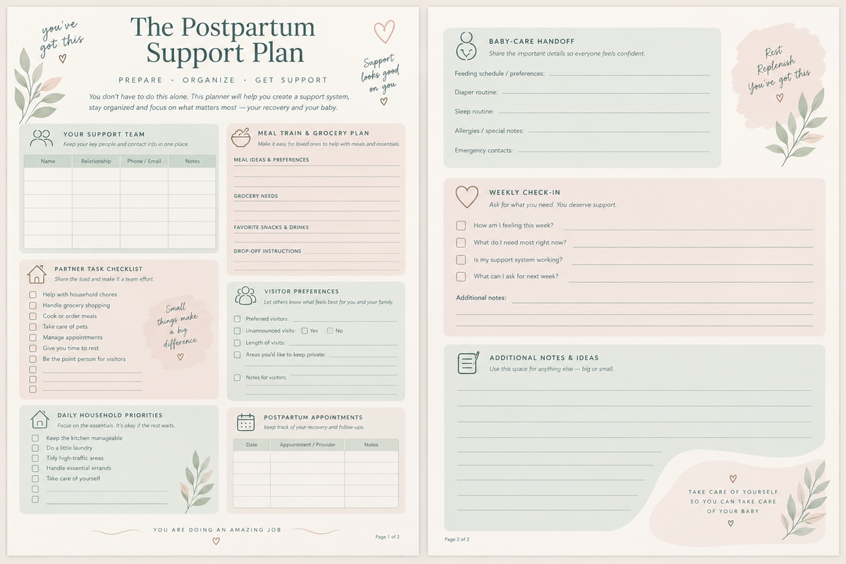 Postpartum Support System | Digital Planner